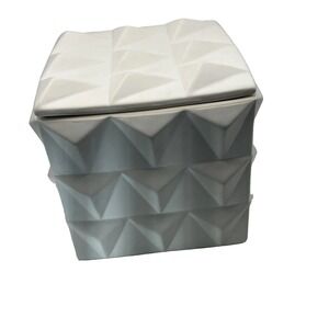 DwellStudio Global Views Braque Matte White Ceramic Covered Box Geometric 7x7